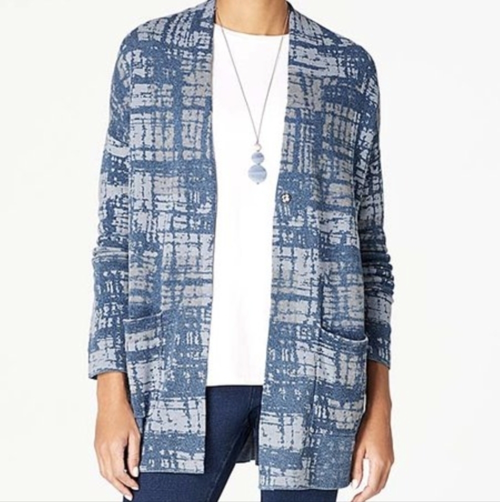 J Jill Long Line One Snap Closure Abstract Print Minimalist Boho Cardigan XL